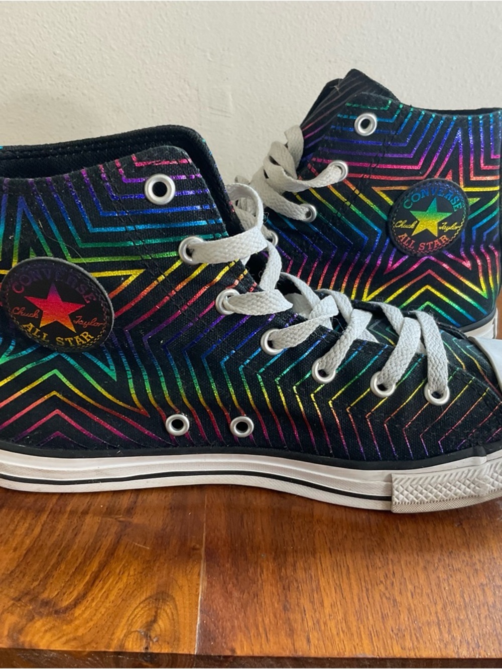 Converse All of the stars rainbow metallic high tops women’s size 5 - Picture 6 of 7